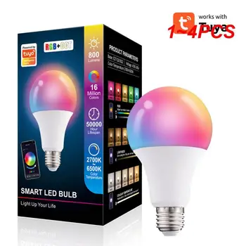 1~4TK Tuya Smart Led Pirn Valgust 10W E27 B22 Tuya Kontrolli RGB+CCT Värvi Led Lamp Töötab Alexa Kodu