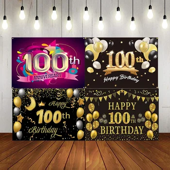 Õnnelik 100. Sünnipäeva Fotograafia Taustaks 100 Aastat Vana Sünnipäeva Teenetemärkide Poole Tarnete Must Kuld Taustal Foto, Banner