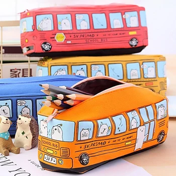Cartoon Bussi Pliiats Kotti Lõuend Suure Mahutavusega Auto Tõmblukk Pliiats Pliiats Casesfor Õpilane Kirjatarvete koolitarbed lastele Kingitusi