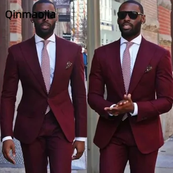 2024 Uusi Saabumise Vein Punane Meeste Ülikonnad 2Pieces(Jope+Pant) High Street Kõrge Kvaliteedi Slim Fit Ametlik Prom Riided Fashion