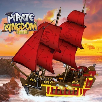 Ajalooline Piraadid KES 982006 Piraat Kuningriigi Punane Purjetamine Laeva Mudel 1427PCS ehitusplokid Telliskivi Mänguasjad Täiskasvanud Lapsed Poisid Kingitus