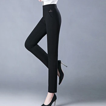5XL Uus Kevad-Sügis Elegantne Kõrge Vöökoht Vabaaja Venitada Slim keskeas Naiste Püksid Daamid Mood Must Hall Pliiats Püksid