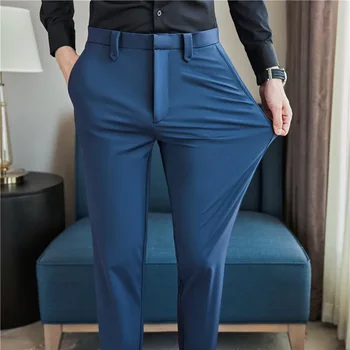 Mens Kleit Püksid Püksid 2023 Suvel Uus Õhuke Hingav Tahke Vabaaja Kõrge Elastne Slim Fit Ülikond Püksid Streetwear Meeste Riided