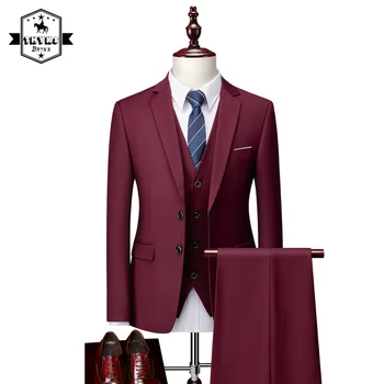 Kvaliteetne Äri Ametliku Ülikond Mens 6XL( Jope + Vest + Püksid ) Slim Kolme-töö Pulmas Peigmees Klassika Tahke Sobiks Mantel Mees