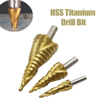 1/3tk HSS Titaan Drill Bit, 4-12 4-20 4-32mm Puurimine Elektrilised Tööriistad, Metall Spiraal kiirlõiketerasest Puit Auk Lõikur Koonus Puur