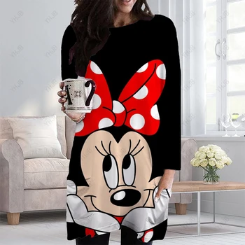 Sügis Naiste Tasku T-särk, Suured Tshirt Naiste Riided Lahti Vabaaja Pikad Varrukad Disney Minnie Mouse Prindi Top Naine