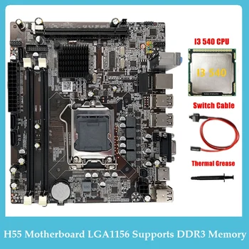 H55 Emaplaat LGA1156 Toetab I3 530 I5 760 Seeria CPU DDR3 Mälu, Emaplaadi+I3 540 CPU+Lüliti Kaabel+Thermal Grease