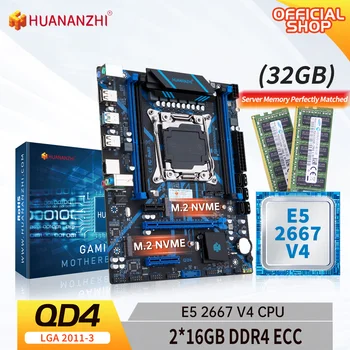 HUANANZHI X99 QD4 LGA-2011-3 XEON X99 Emaplaat Intel XEON E5 2667 V4 2*16G DDR4 ECC Mälu Combo Kit Komplekt NVME