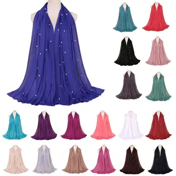 21 Värvid Naiste Moslemi Hijab Beaded Sallid Sall Sall Varastas Wrap Jersey Plain Islami Araabia Headscarf Turban Pashmina 190*90CM