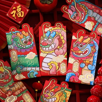 6TK Hiina Uue Aasta Punane Ümbrik 2024 Õnnelik Draakon Raha Taskus Ümbrik Zodiac Dragon Red Pocket Uus Aasta Tarnete Hongbao