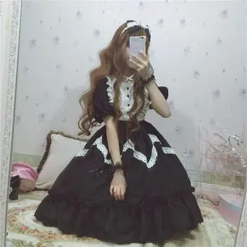 XUAN Phd Jaapani Gooti Sinine Pikk Varrukas Printsess Kleit Halloween Kostüüm Kingitus Tüdrukud Lolita Kleit Naiste Kawaii Vibu Karu Pits
