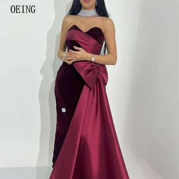 OEING Burgundia Kullake Veluur Õhtu Pool Kleidid Vibu Pahkluu Pikkus Ametliku Kleit Pluss Suurus Dubai araabia Luksuslik ja Pidulik Kleit