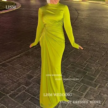 LISM Moslemi Fluorestseeruv Roheline õhtukleit Saudi Araabia Astmeline Line Tanssiaiset Kleit Täis Varruka Ametlik Kord Kleidid