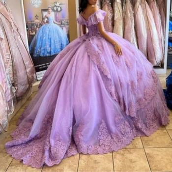 Ashely Alsa Printsess Lavendel Quinceanera Kleidid Vestidos De 15 Anos Off-Õla Applique Pits Teismeliste Tüdrukute Ametlik Printsess Kleit
