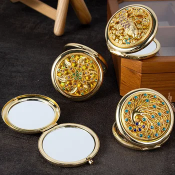 Retro Kuldsed Tasku Peegel Kompaktne Kosmeetika Vintage Peeglid Kuldne Kristall Kaasaskantav Meik Edevus Ilu Vahendid