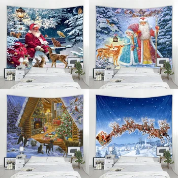 Jõulud Santa Trükitud Home Decor Tapestry Puu Lume Maastiku Muster Toas Seina Taustaks Riie