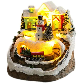 Jõulud Küla Maja Seab Pöörleva Rongi Ekraan Kujukeste LED süttib Muusikaline Jõulud Puhkuse Kaunistamine Snowman