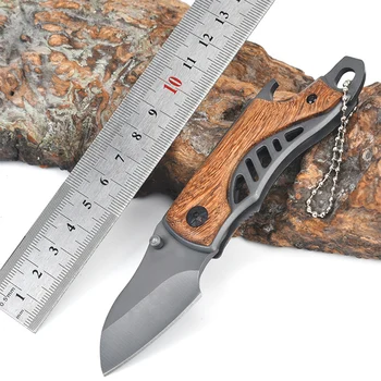 Tasuta kohaletoimetamine Titaan-kroomitud terasest, puidust käepide multifunktsionaalne väljas mini kokkuklapitavad nuga kaasaskantav EDC tööriist