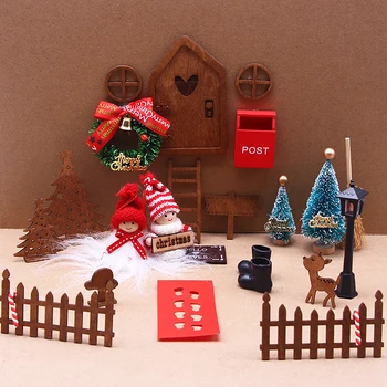 Nukumaja Kääbus Christmas Magic Väike Haldjas Puidust Elf Gnome Dome Ukse Mini Vanik Simulatsiooni Jõulud Kellad BowKnot Redel
