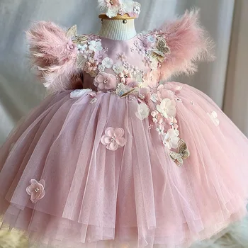 Eid Luksuslik Sulg Sünnipäeva Kleit Sädelevat Tüdruk Pulmapidu Kleit Puff Lilleneiu Kleit Cute Baby Kleit Esimene Kleit