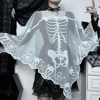Skelett Pits Allääres Kolju Luud Halloween Cape Kostüüm Naistele Goth Salli Wrap Pontšo