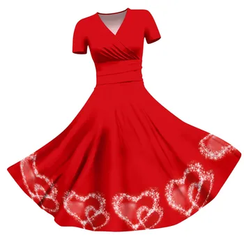 2024 Uusi sõbrapäeva Prindi Kleidid Naiste Mood Suur Kiik Elegantne Kleit Lühike Varrukas, V-Kaelus Seksikas Uus Aasta Pidu Talje Kleit