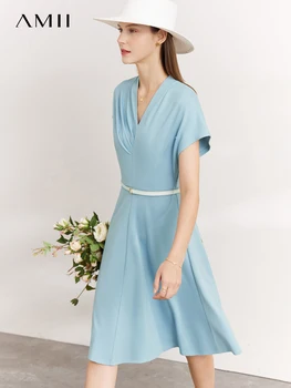 AMII Minimalism prantsuse Naiste Kleit Elegantne 2023 Suve Must Joon Slim Shirring Naiste Kleit Elegantne Mood Vestido 12240856