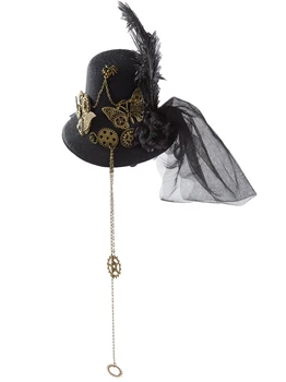 Gooti Punk Must Mini Mütsi Klambri Külge Naiste Liblikas Hammasrattad Keti Loor Fascinator Mütsid Kostüüm Headpiece