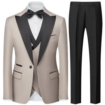 Mehed Briti Stiilis Slim Ülikond 3 Tk Komplekt Jakk, Vest Püksid / Mees Äri Härrasmees kalli Custom Kleit Bleiserid Mantel M-5XL