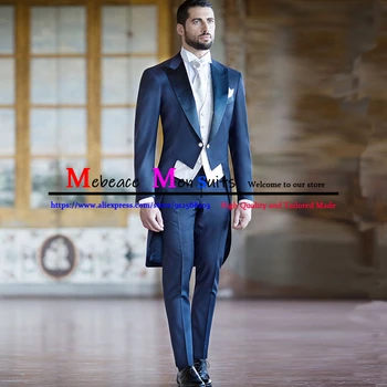 Tumesinine Tuxedos Meeste Slim Fit Pulmad Sobib Meestele Custom Made 3 Tükki Meeste Ülikond Komplekt Jope+Vest+Püksid Suitsetamine Mariage Homme